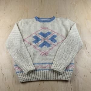 Vintage Jeff Laurent Sweater Womens Large Cream Blue Pink Knit Made In Korea